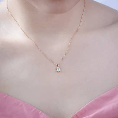 Prehnite Gemstone 925 Sterling Silver Gold Plated Geometrical CZ Zircon Necklace detail 3