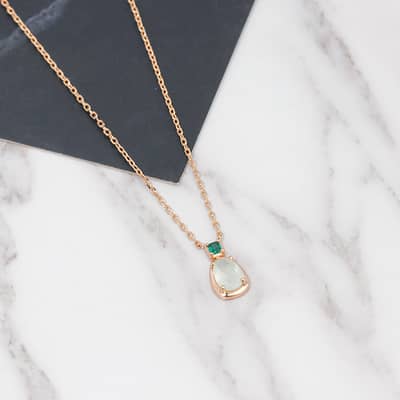 Prehnite Gemstone 925 Sterling Silver Gold Plated Geometrical CZ Zircon Necklace detail 4
