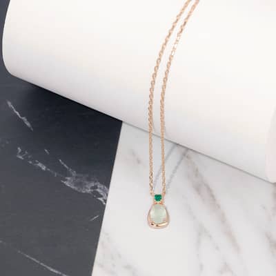 Prehnite Gemstone 925 Sterling Silver Gold Plated Geometrical CZ Zircon Necklace detail 6