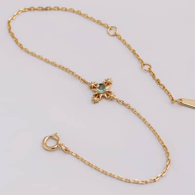 Apatite Gemstone 925 Sterling Silver Gold Plated Cross Flower Bracelet detail 4
