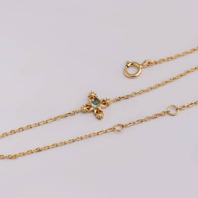 Apatite Gemstone 925 Sterling Silver Gold Plated Cross Flower Bracelet detail 5