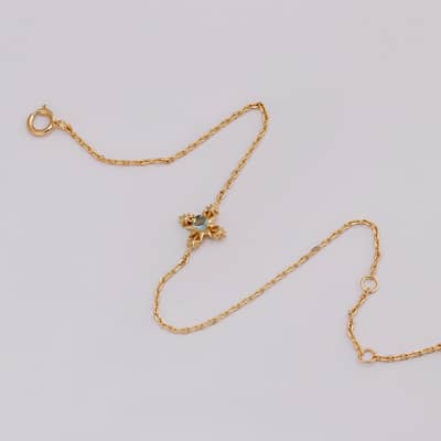 Apatite Gemstone 925 Sterling Silver Gold Plated Cross Flower Bracelet detail 6