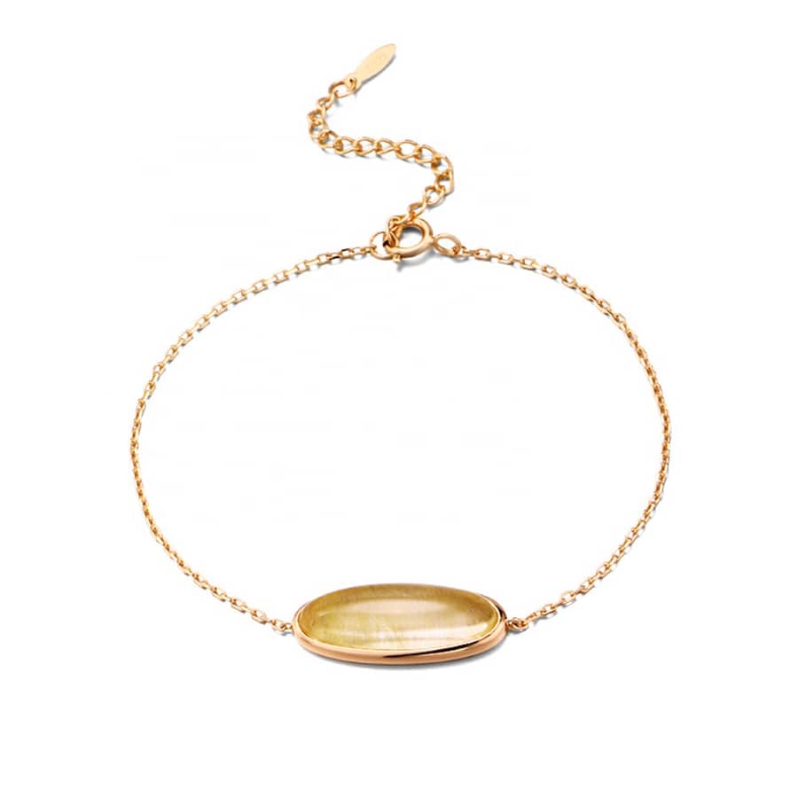 Rutilated Quartz Gemstone 925 Sterling Silver Gold Plated Geometrical Bar Bracelet - main