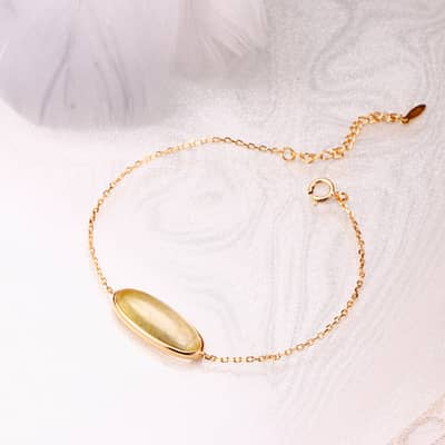 Rutilated Quartz Gemstone 925 Sterling Silver Gold Plated Geometrical Bar Bracelet detail 4