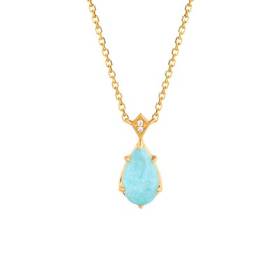Amazonite Gemstone 925 Sterling Silver Gold Plated Geometrical Drop Necklace detail 1