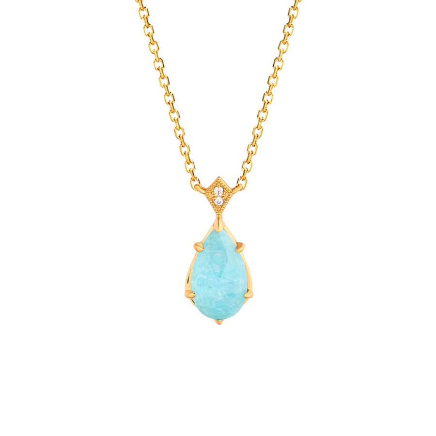 Amazonite Gemstone 925 Sterling Silver Gold Plated Geometrical Drop Necklace - main