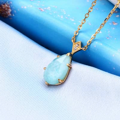 Amazonite Gemstone 925 Sterling Silver Gold Plated Geometrical Drop Necklace detail 2