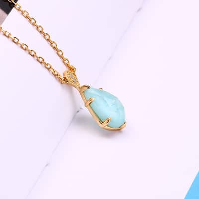 Amazonite Gemstone 925 Sterling Silver Gold Plated Geometrical Drop Necklace detail 3