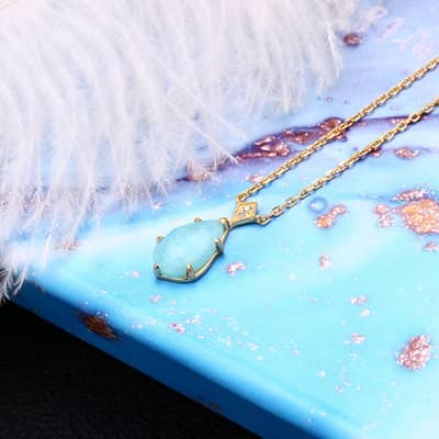 Amazonite Gemstone 925 Sterling Silver Gold Plated Geometrical Drop Necklace detail 4