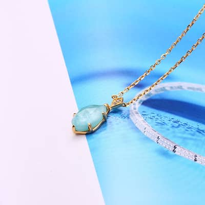 Amazonite Gemstone 925 Sterling Silver Gold Plated Geometrical Drop Necklace detail 5