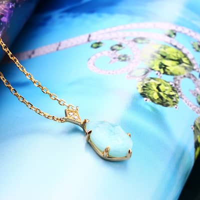 Amazonite Gemstone 925 Sterling Silver Gold Plated Geometrical Drop Necklace detail 6