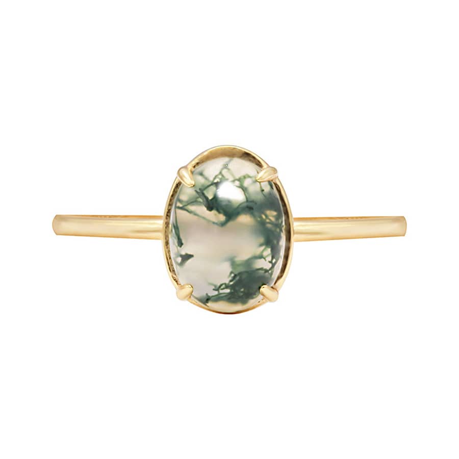 Moss Agate Gemstone 925 Sterling Silver Gold Plated Geometric Oval Crystal Ring - main