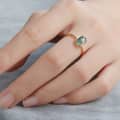 Moss Agate Gemstone 925 Sterling Silver Gold Plated Geometric Oval Crystal Ring 3