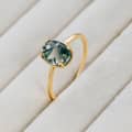 Moss Agate Gemstone 925 Sterling Silver Gold Plated Geometric Oval Crystal Ring 5