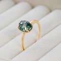 Moss Agate Gemstone 925 Sterling Silver Gold Plated Geometric Oval Crystal Ring 6