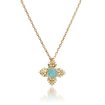 Apatite Gemstone 925 Sterling Silver Gold Plated Cross Flower Crystal Necklace detail 1