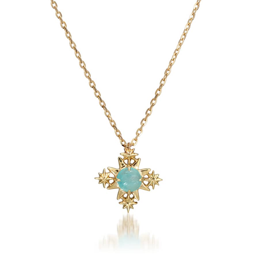 Apatite Gemstone 925 Sterling Silver Gold Plated Cross Flower Crystal Necklace - main