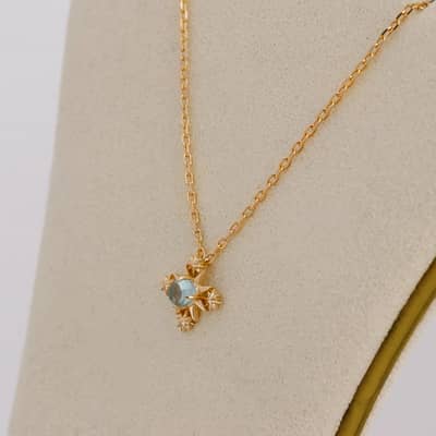 Apatite Gemstone 925 Sterling Silver Gold Plated Cross Flower Crystal Necklace detail 2