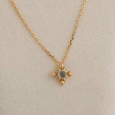 Apatite Gemstone 925 Sterling Silver Gold Plated Cross Flower Crystal Necklace detail 3
