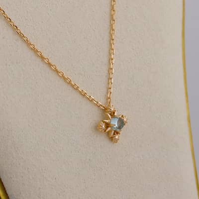 Apatite Gemstone 925 Sterling Silver Gold Plated Cross Flower Crystal Necklace detail 4