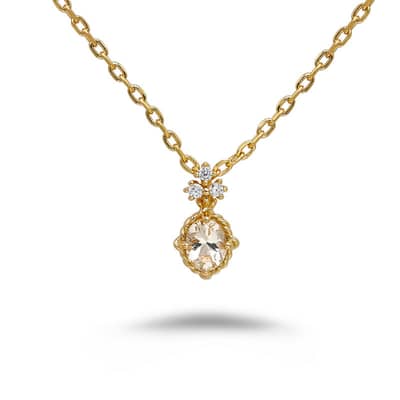 Morganite Gemstone 925 Sterling Silver Gold Plated Geometrical CZ Zircon Vintage Necklace