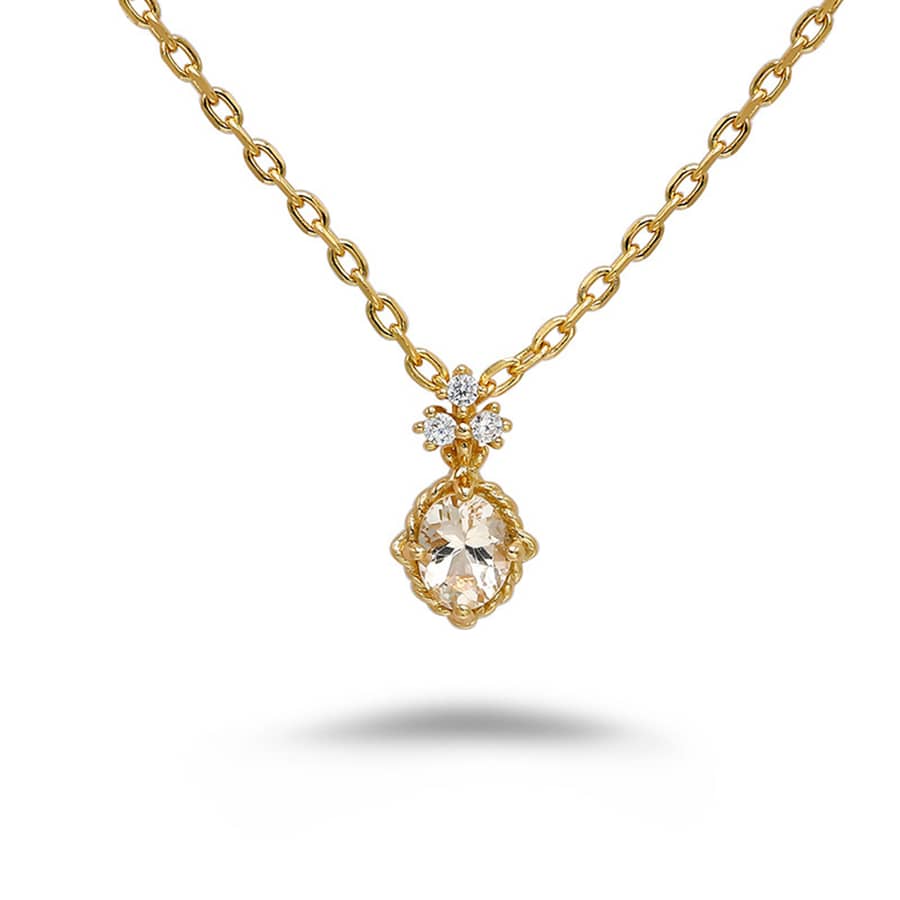 Morganite Gemstone 925 Sterling Silver Gold Plated Geometrical CZ Zircon Vintage Necklace - main