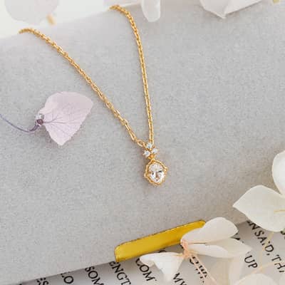 Morganite Gemstone 925 Sterling Silver Gold Plated Geometrical CZ Zircon Vintage Necklace detail 2