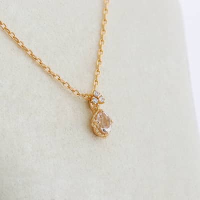 Morganite Gemstone 925 Sterling Silver Gold Plated Geometrical CZ Zircon Vintage Necklace detail 4