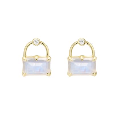 Moonstone Gemstone 925 Sterling Silver Gold Plated Cute Bag Clouds Earrings detail 1