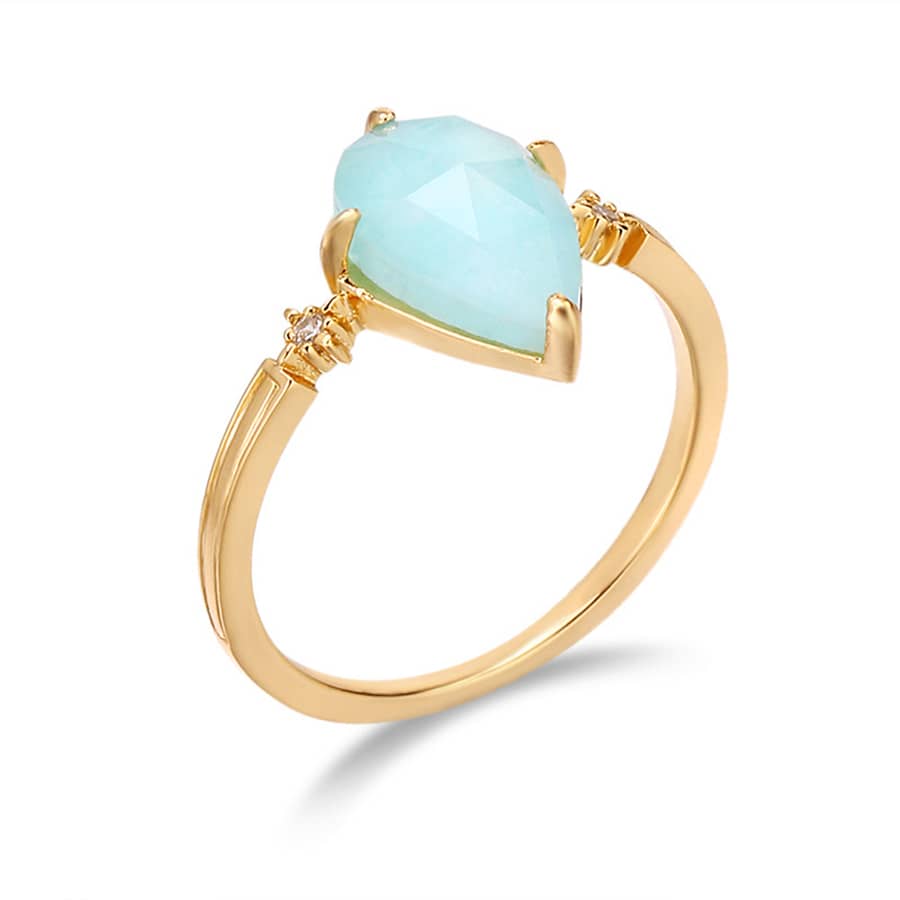 Amazonite Gemstone 925 Sterling Silver Gold Plated Geometrical Drop Ring - main
