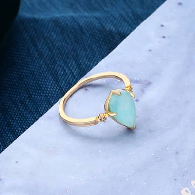 Amazonite Gemstone 925 Sterling Silver Gold Plated Geometrical Drop Ring detail 4