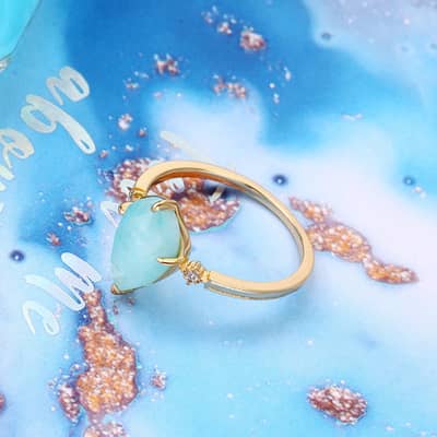 Amazonite Gemstone 925 Sterling Silver Gold Plated Geometrical Drop Ring detail 5