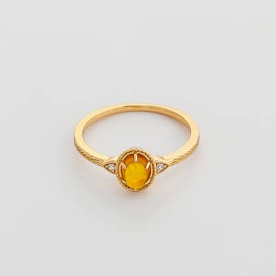 Gemstone 925 Sterling Silver Gold Plated Vintage Oval Amber Twig Ring detail 2