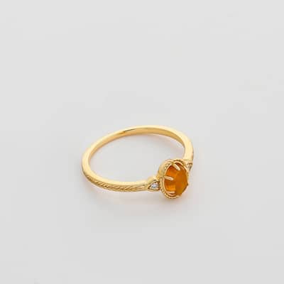 Gemstone 925 Sterling Silver Gold Plated Vintage Oval Amber Twig Ring detail 3