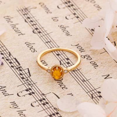 Gemstone 925 Sterling Silver Gold Plated Vintage Oval Amber Twig Ring detail 5