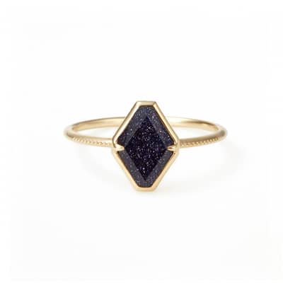 Blue Aventurine Gemstone 925 Sterling Silver Gold Plated Geometrical Star Starry Sky Ring detail 1