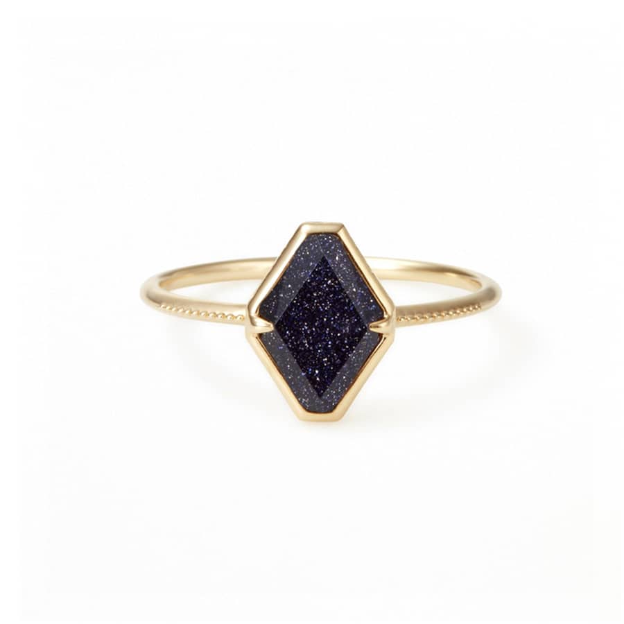 Blue Aventurine Gemstone 925 Sterling Silver Gold Plated Geometrical Star Starry Sky Ring - main