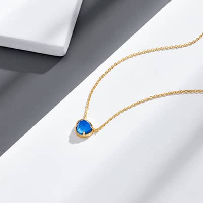 Lapis Lazuli Gemstone 925 Sterling Silver Gold Plated Charm Crystal Necklace detail 3