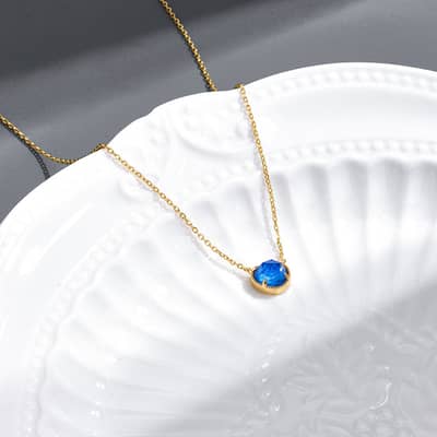 Lapis Lazuli Gemstone 925 Sterling Silver Gold Plated Charm Crystal Necklace detail 4