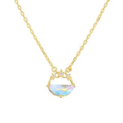 Quartz Gemstone 925 Sterling Silver Gold Plated Sky Clouds Star Necklace detail 1
