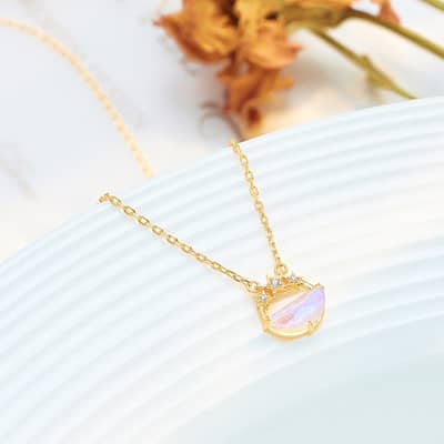 Quartz Gemstone 925 Sterling Silver Gold Plated Sky Clouds Star Necklace detail 4