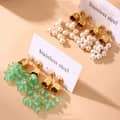 Trendy Stainless Steel Gold Plated Bell Orchid Bead Earrings Pearl Natural Stone Tassel Dangle 3