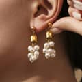 Trendy Stainless Steel Gold Plated Bell Orchid Bead Earrings Pearl Natural Stone Tassel Dangle 4