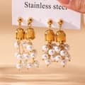 Trendy Stainless Steel Gold Plated Bell Orchid Bead Earrings Pearl Natural Stone Tassel Dangle 5