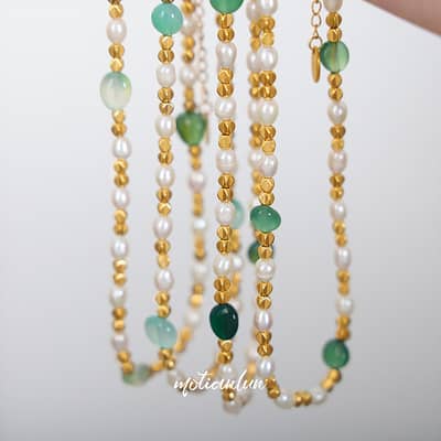 Trendy Freshwater Pearl Geometric Natural Stone Steel Bead Titanium Steel Necklace detail 2