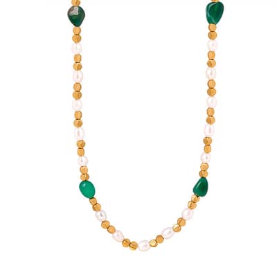 Trendy Freshwater Pearl Geometric Natural Stone Steel Bead Titanium Steel Necklace detail 5