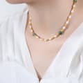 Trendy Freshwater Pearl Geometric Natural Stone Steel Bead Titanium Steel Necklace 6
