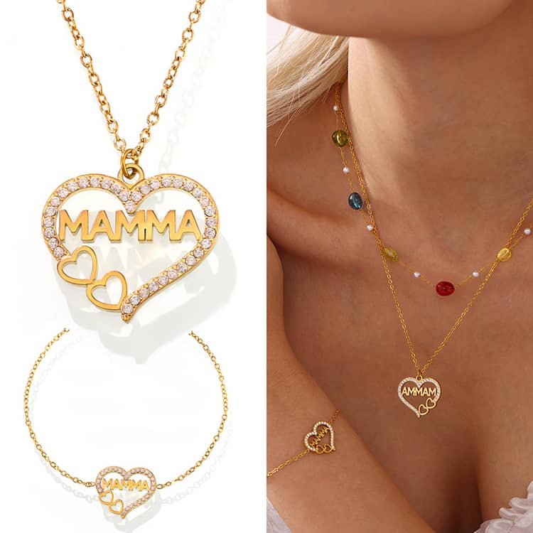 Love Zircon Letter Collarbone Necklace Bracelet Titanium Steel 18K Gold Jewelry Set - main