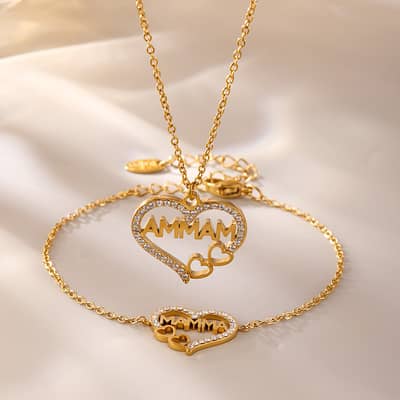 Love Zircon Letter Collarbone Necklace Bracelet Titanium Steel 18K Gold Jewelry Set detail 3