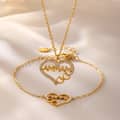 Love Zircon Letter Collarbone Necklace Bracelet Titanium Steel 18K Gold Jewelry Set 3